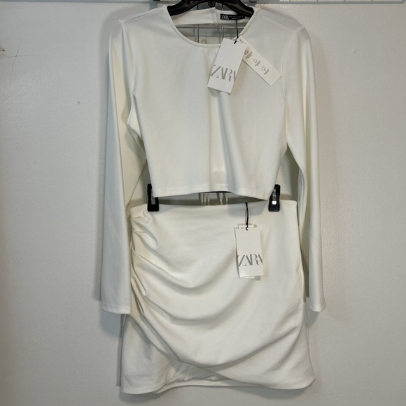 Zara Dresses & Skirts - Zara Junior XL Top L Skirt Oyster White‎ Open Back Crop Top Set Bridal 6348